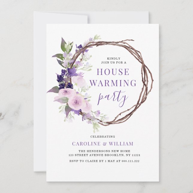 Lavender floral housewarming  invitation (Front)