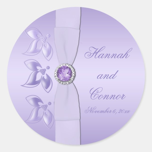 Lavender Floral Jewelled 1.5" Round Sticker (Front)