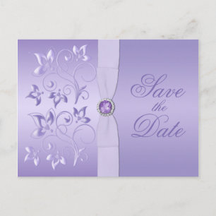 Lavender Floral Jewelled Save the Date Postcard
