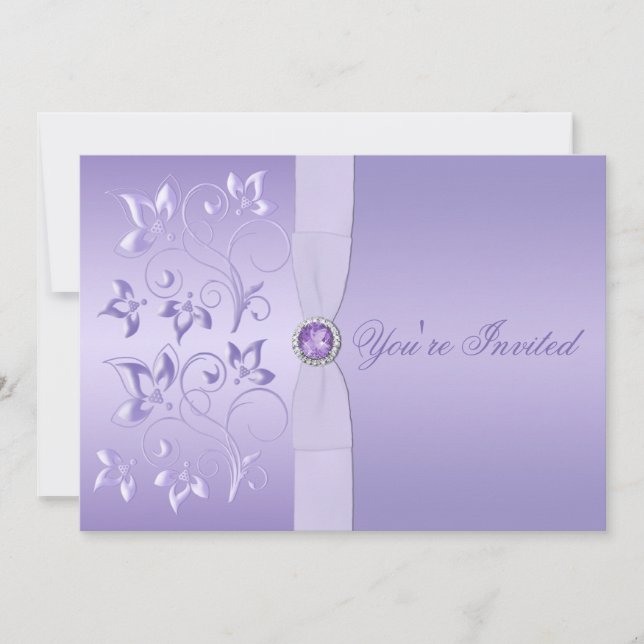 Lavender Floral Jewelled Wedding Invitation (Front)