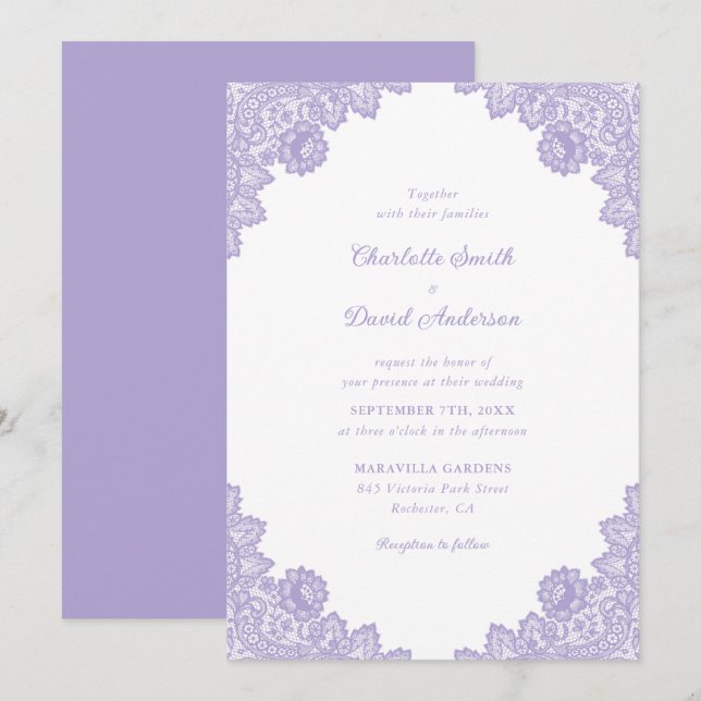 Lavender Floral Lace Wedding Invitation (Front/Back)