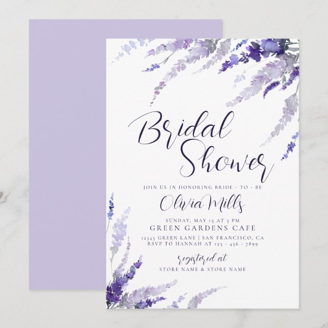 Lavender Floral Lilac Botanical Bridal Shower Invitation (Front/Back)