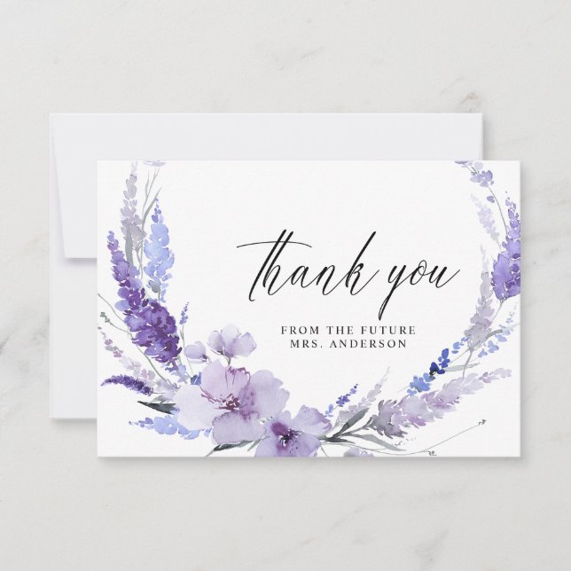 Lavender Floral Lilac Mauve Elegant Bridal Shower  Thank You Card (Front)
