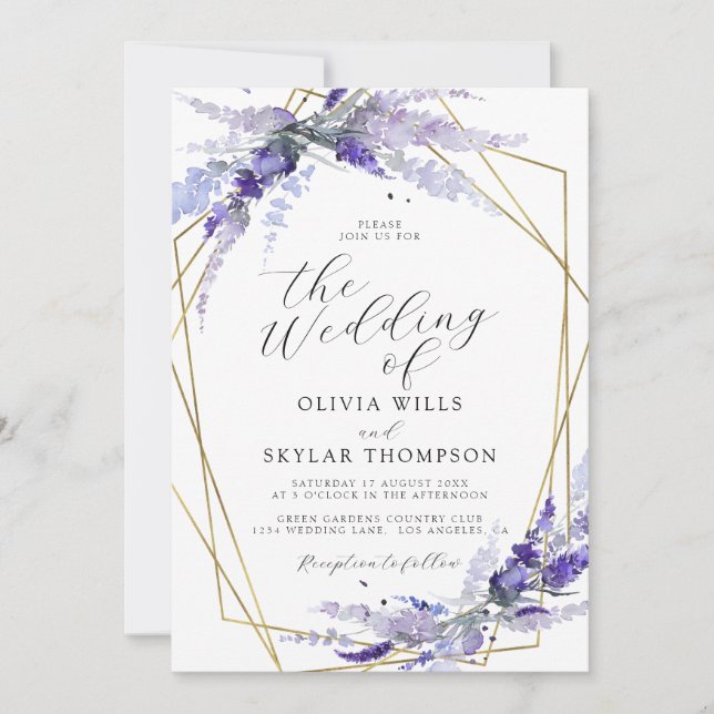 Lavender Floral Mauve Purple Lilac Wedding Invitation (Front)