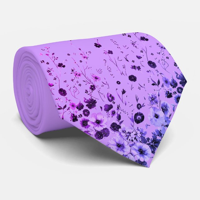 Lavender Floral Men’s Necktie (Rolled)