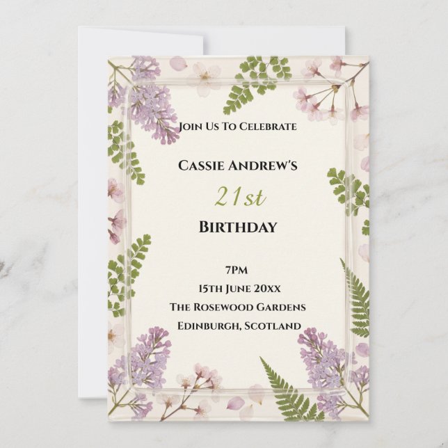 Lavender Floral Milestone Birthday Invitation (Front)