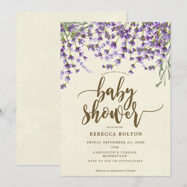 lavender floral modern baby shower invitation (Front/Back)