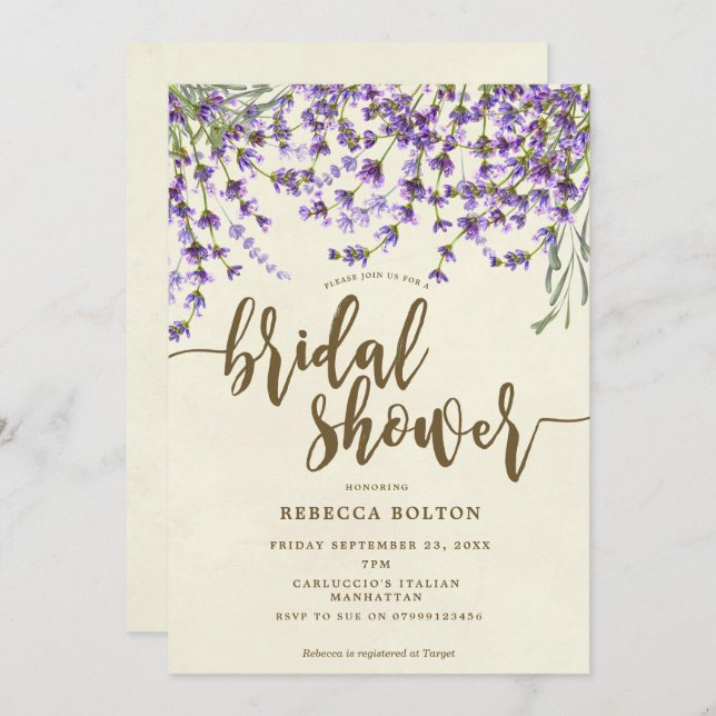 lavender floral modern bridal shower invitation (Front/Back)