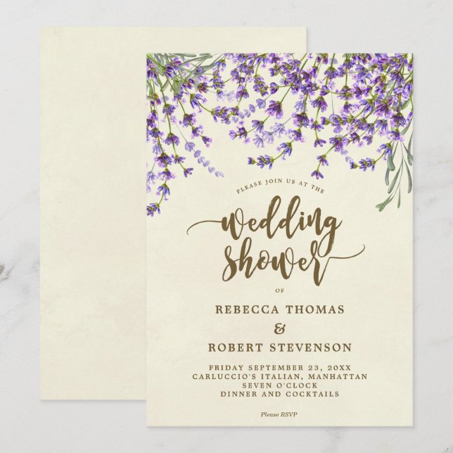 lavender floral modern wedding shower invitation (Front/Back)