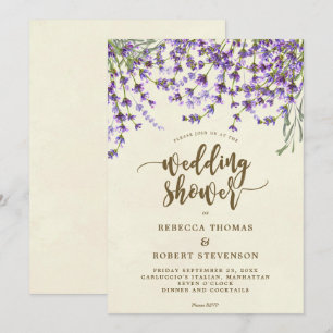 lavender floral modern wedding shower invitation