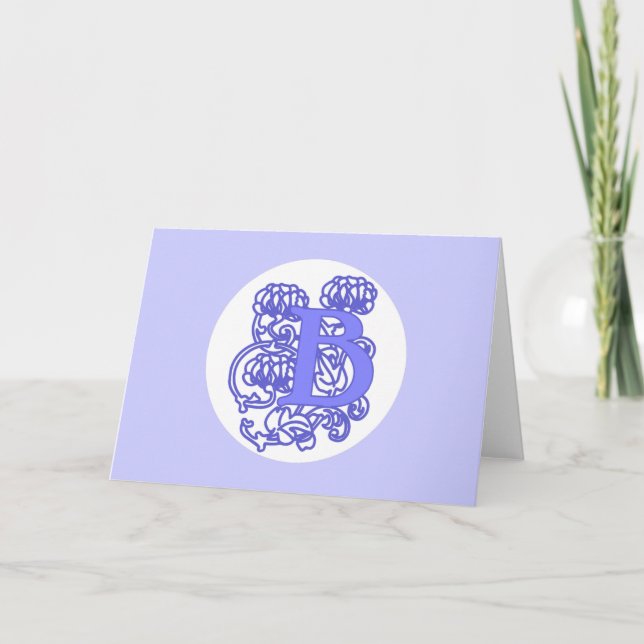 Lavender Floral Monogram Letter B Botanical Note Card (Front)