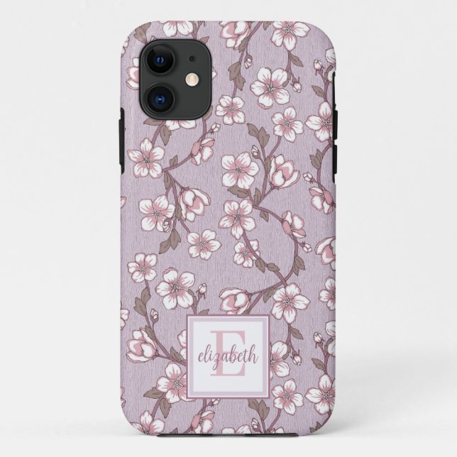 Lavender Floral Monogram Phone Case (Back)