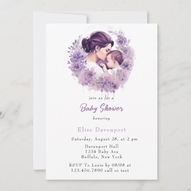 Lavender Floral Mummy and Me Girl Baby Shower  Invitation (Front)