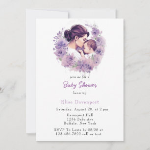 Lavender Floral Mummy and Me Girl Baby Shower  Invitation