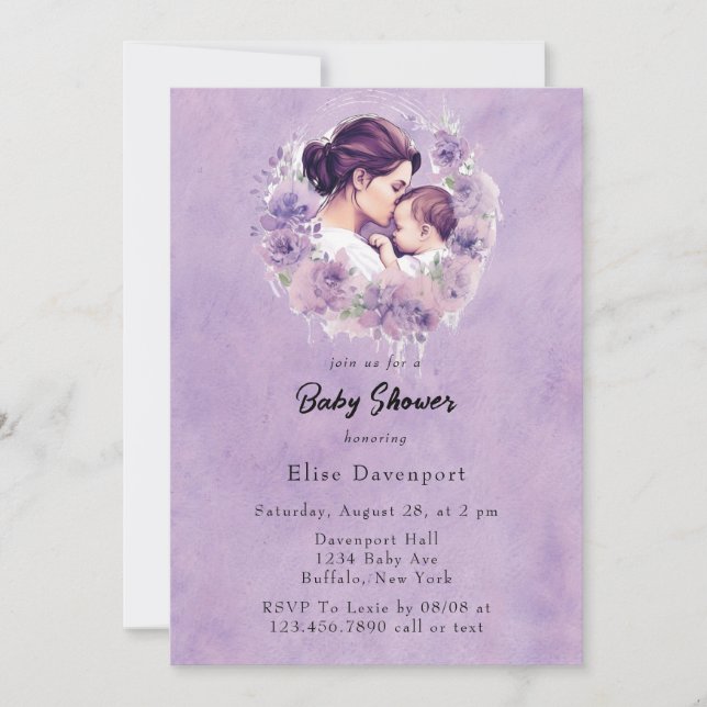 Lavender Floral Mummy and Me Girl Baby Shower  Invitation (Front)