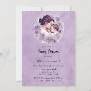 Lavender Floral Mummy and Me Girl Baby Shower  Invitation