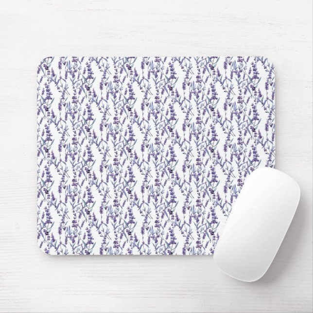 Lavender Floral On White  Mouse Mat (With Mouse)