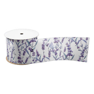Lavender Floral On White Satin Ribbon