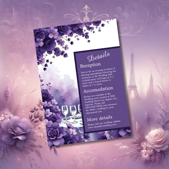 Lavender Floral & Parisian Eiffel Tower Wedding Enclosure Card (Creator Uploaded)