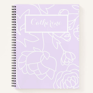 Lavender Floral Pastel Elegant Line Art Flowers  Notebook