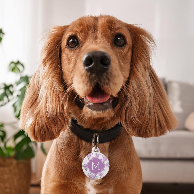 Lavender Floral Pattern Personalised Pet Tag (Creator Uploaded)
