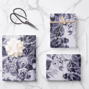 Lavender Floral Peonies Dahlias Asters Roses Wrapping Paper Sheet