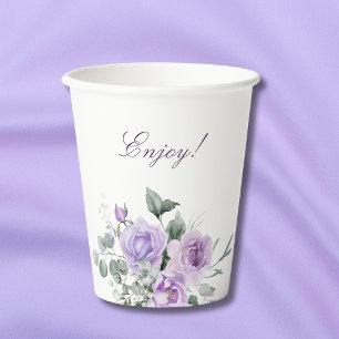 Lavender Floral Peony Bridal Shower Paper Cups