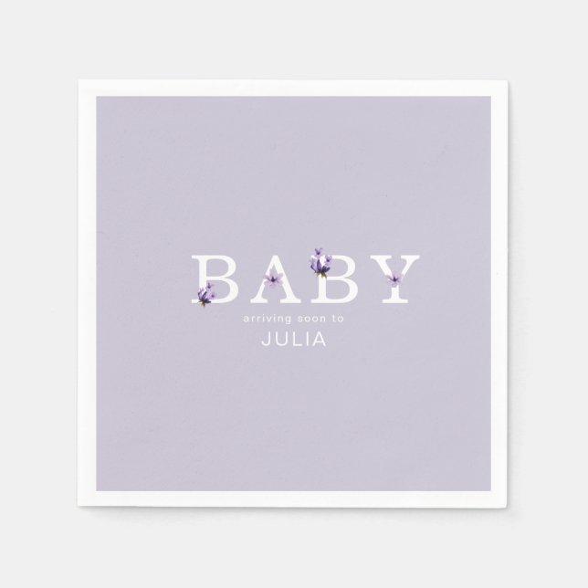 Lavender Floral Personalised Baby Shower Cocktail Napkin (Front)