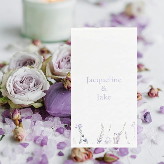 Lavender Floral Personalised Names Wedding Napkin (Creator Uploaded)