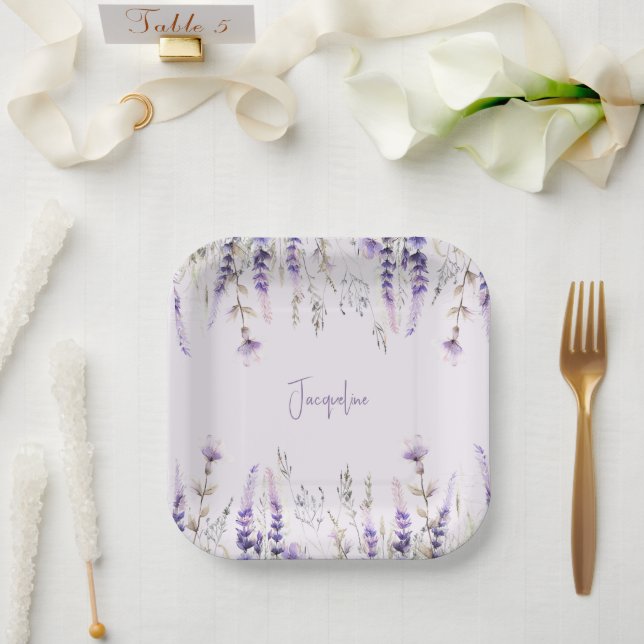 Lavender Floral Personalised Shower Paper Plate (Wedding)