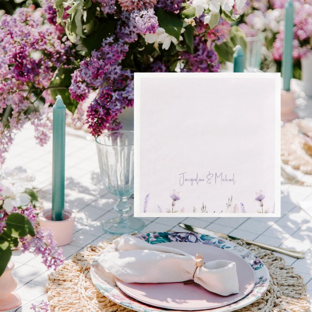 Lavender Floral Personalised Wedding  Napkin (Creator Uploaded)