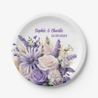 Lavender Floral Personalised Wedding Plates