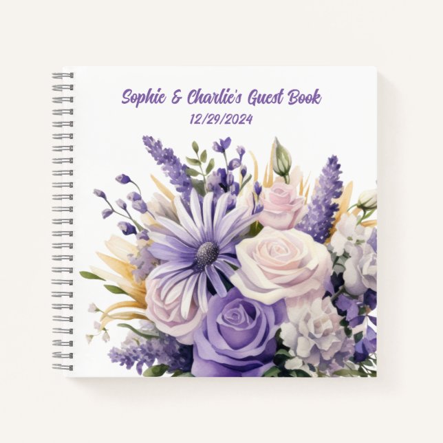 Lavender Floral Personalised Wedding Spiral  Notebook (Front)