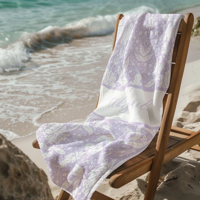 Lavender Floral Personalised William Morris Style Beach Towel (Creator Uploaded)