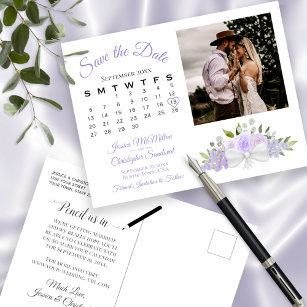 Lavender Floral Photo & Calendar Save the Date  Announcement Postcard