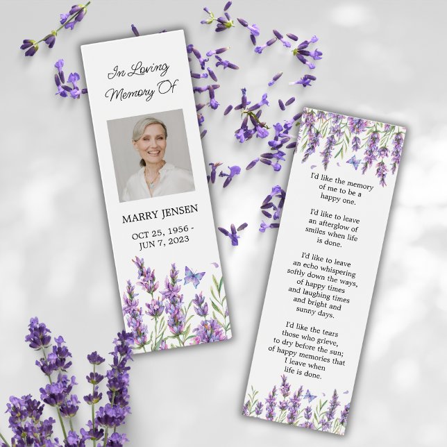 Lavender Floral Photo Funeral Memorial Bookmark (Creator Uploaded)