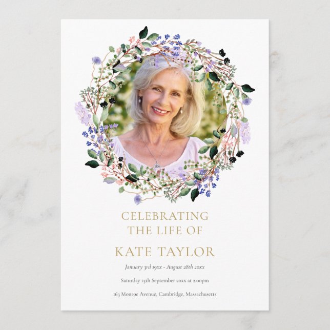 Lavender Floral Photo Funeral Order Of Service Programme (Front)