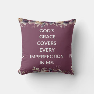 Lavender floral pillow with a simple religious