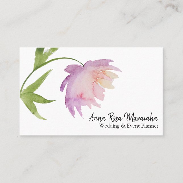 *~* Lavender Floral Pink Elegant Watercolor Peony Business Card (Front)