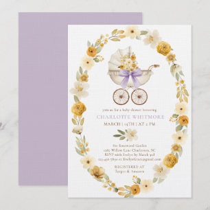 Lavender Floral Pram Baby Shower Invite