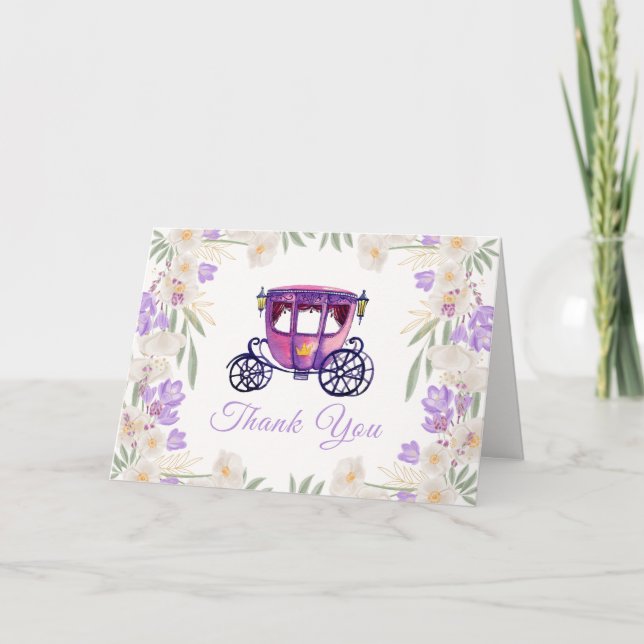 Lavender Floral Princess Carriage Baby Shower  Thank You Card (Front)