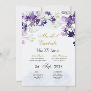 Lavender floral Quinceanera invitation