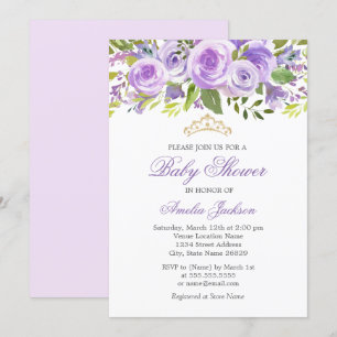 Lavender Floral Rose Girl Baby Shower Invitation