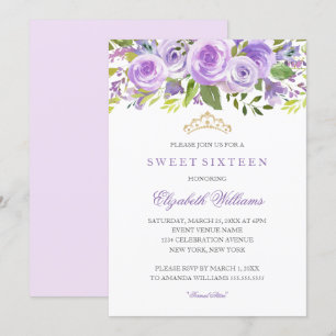 Lavender Floral Rose Sweet Sixteen Invitation