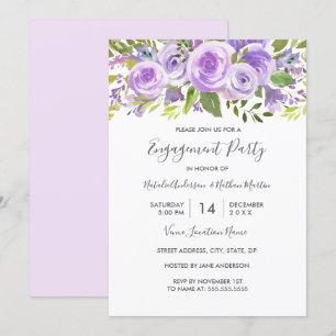 Lavender Floral Rose Wedding Engagement Party Invitation