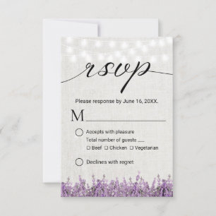 Lavender Floral Rustic Linen Wedding RSVP