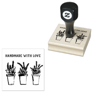 Lavender Floral Rustic Vintage Handmade with love Rubber Stamp