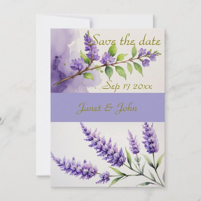Lavender Floral Save The Date Card (Front)