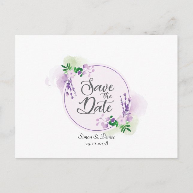Lavender Floral Save the Date Invitation (Front)