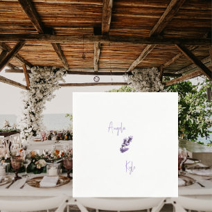 Lavender Floral Script Names Wedding Cocktail Napkin